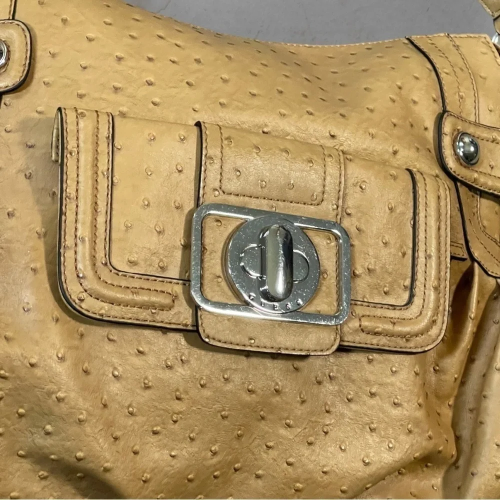 GUESS Enchanted Faux Ostrich Leather Tan and Silver Hobo Bag